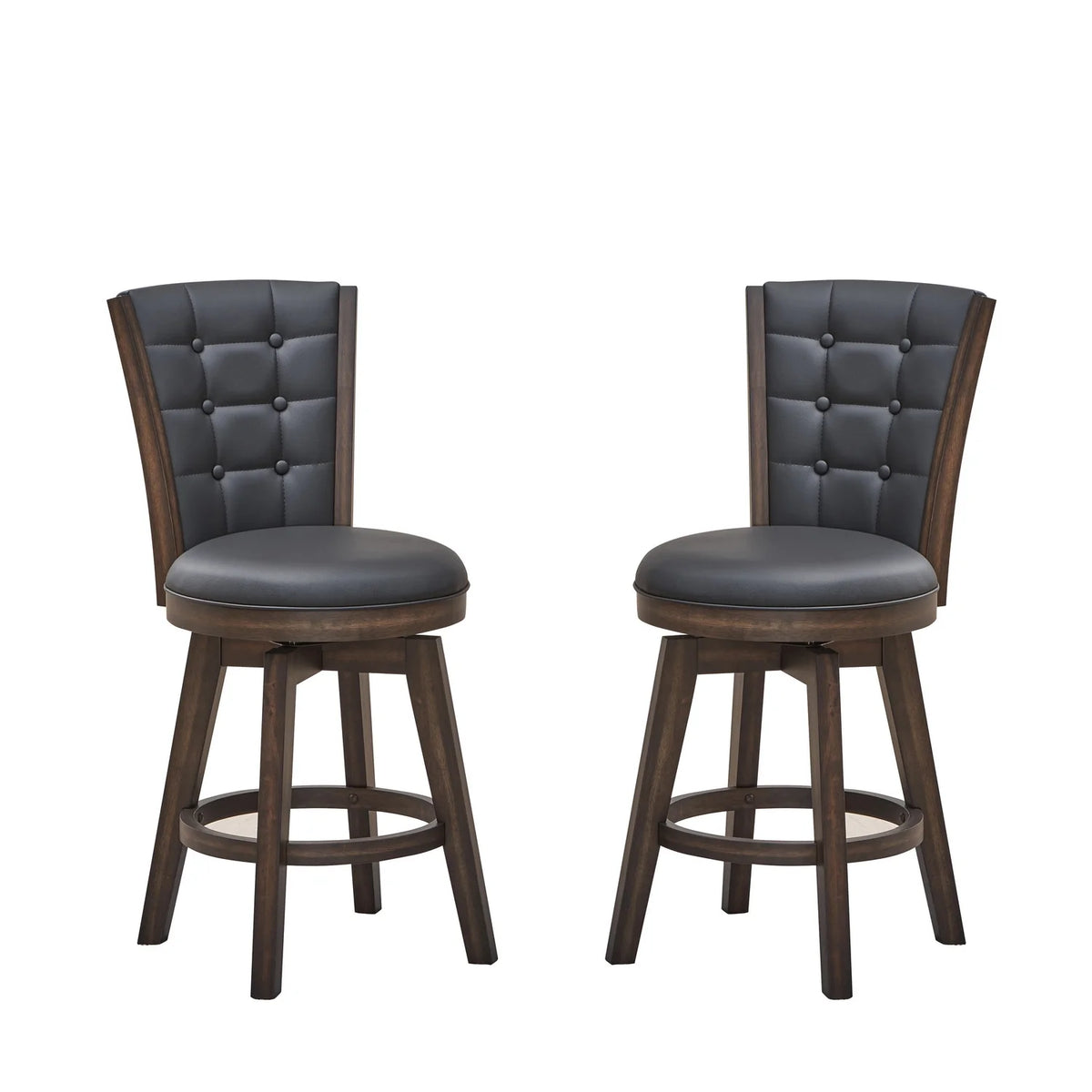 24" Swivel Counter Stool Charcoal Black Faux Leather Set of 2 B245