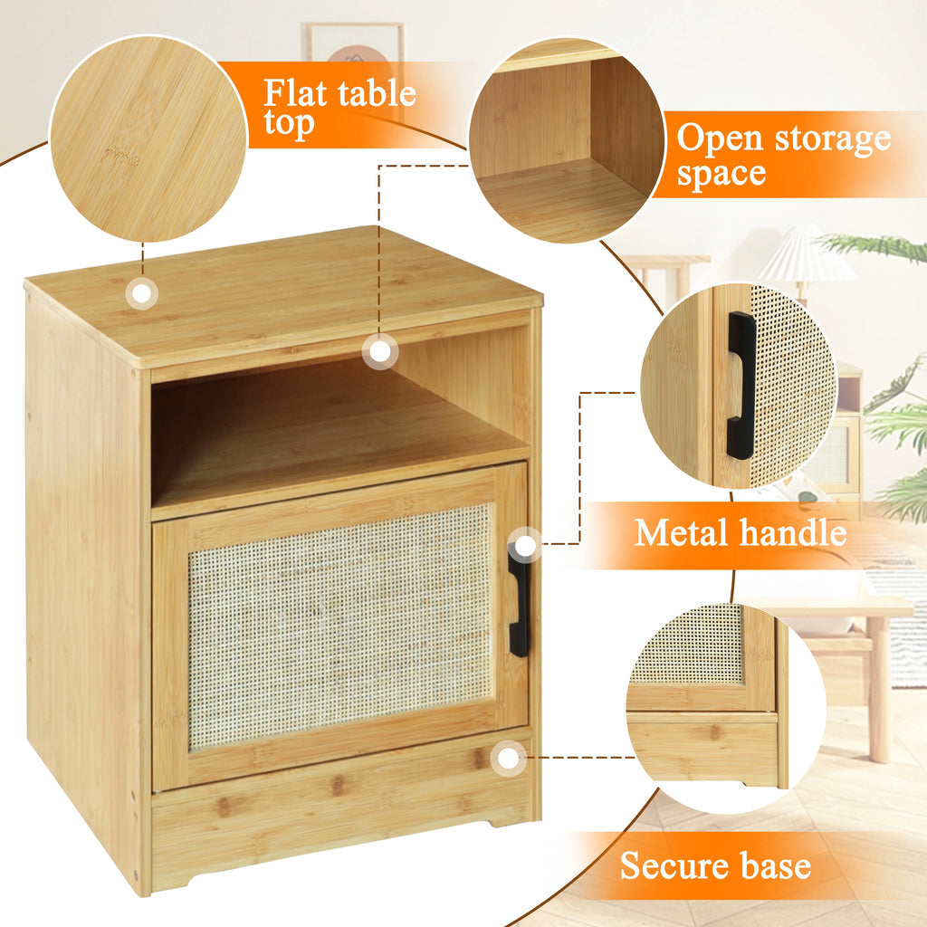 Bamboo Nightstand Set of 2 with Rattan Door N820844