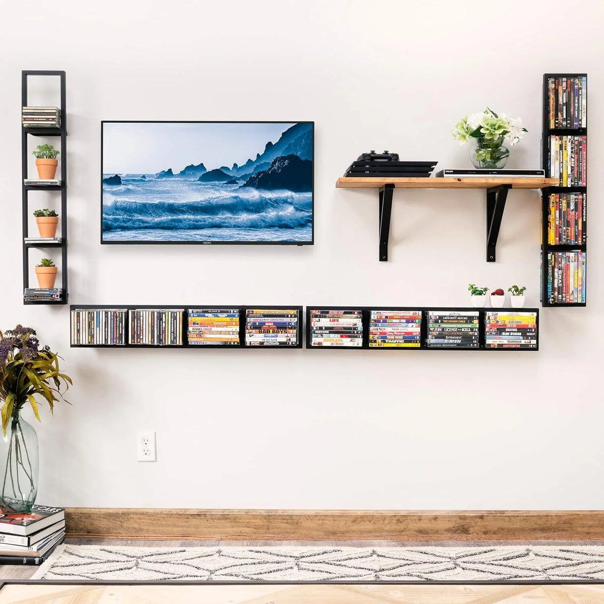Metal Floating Shelf CD DVD Organizer Black R946417