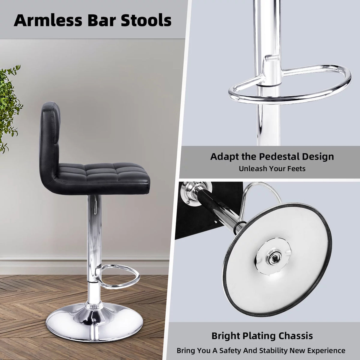 Set of 2 Black Adjustable Swivel Bar Stools B534