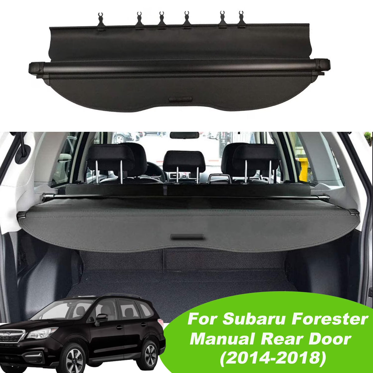 Retractable Cargo Cover for Subaru Forester SUV, Black Rear Trunk Privacy Shade I3868