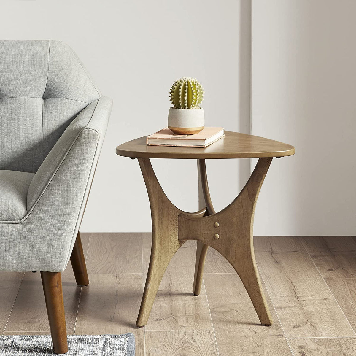 Light Brown Triangle Sofa Table with Solid Wood Legs Q5230
