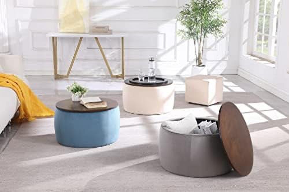 Round Velvet Ottoman with Wooden Lid J91789