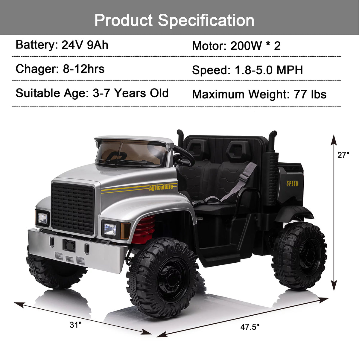 24V 2 Seater Ride on Dump Truck Q426