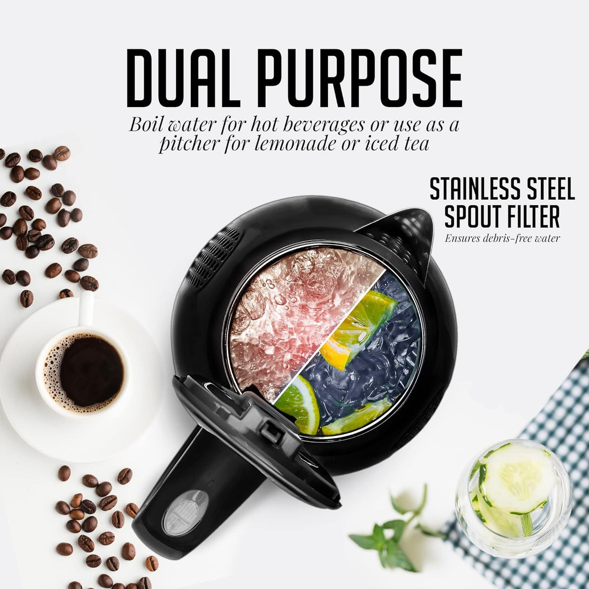 Portable Electric Kettle 1.7 Liter Double Wall Stainless Steel Black S46327