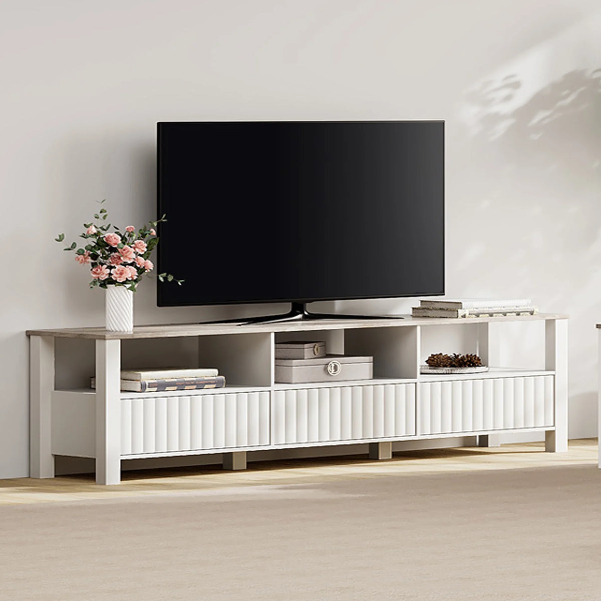 White 4 Piece Living Room Table Set with Storage Drawers and Charging Station Y9247