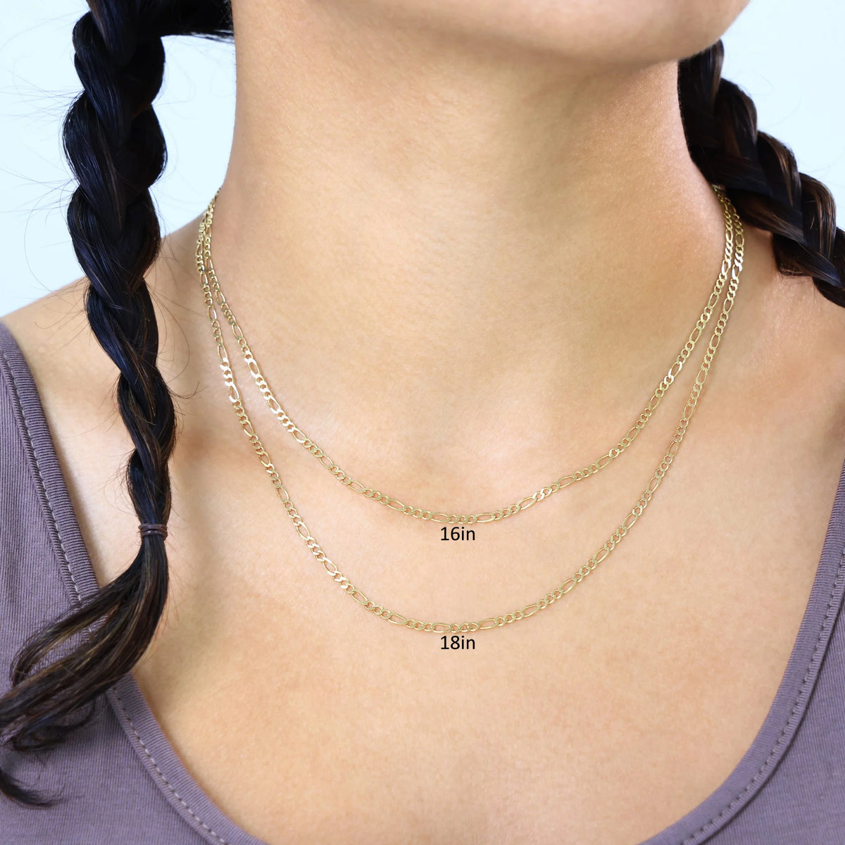 10k Yellow Gold Solid Figaro Chain Link Pendant Necklace 16" - 24" I566202