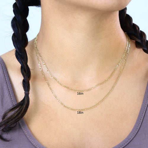 10k Yellow Gold Solid Figaro Chain Link Pendant Necklace 16" - 24" I566202