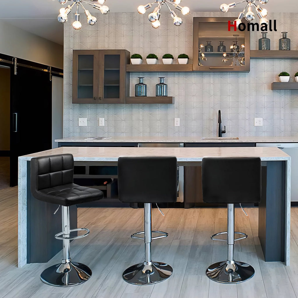 Set of 2 Black Adjustable Swivel Bar Stools B534