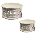 2 Piece Wooden Round Coffee Table Set Antique White L946