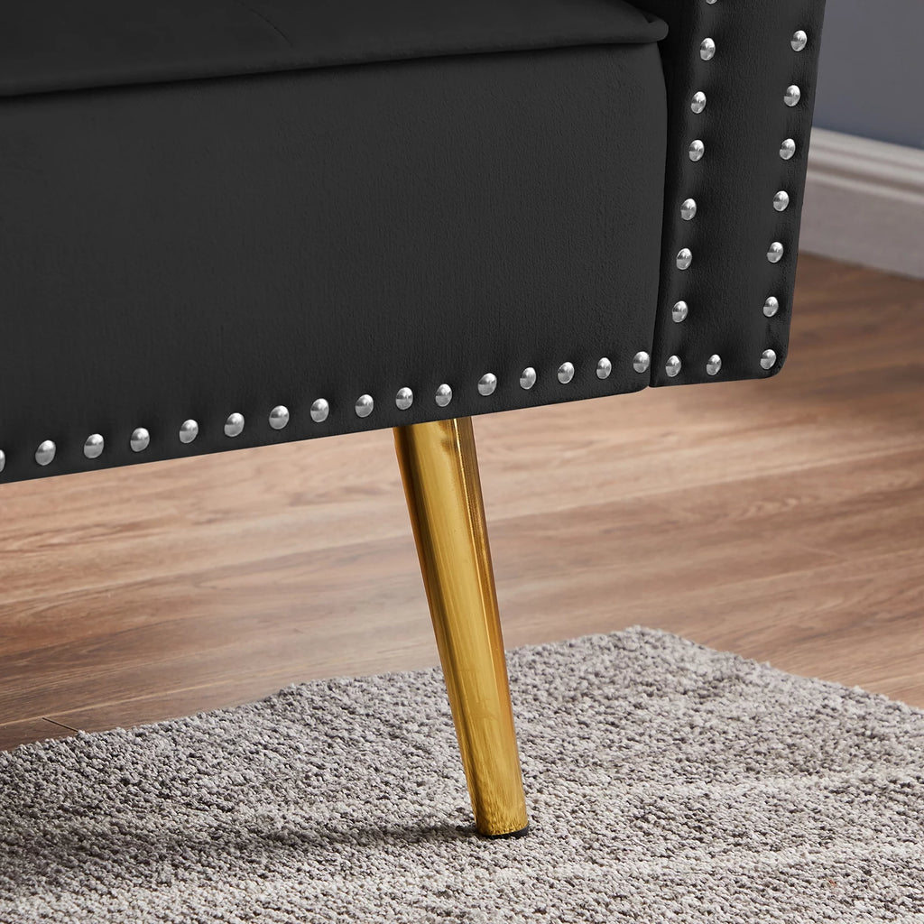 Black Velvet Tufted Futon Sofa Bed U663464