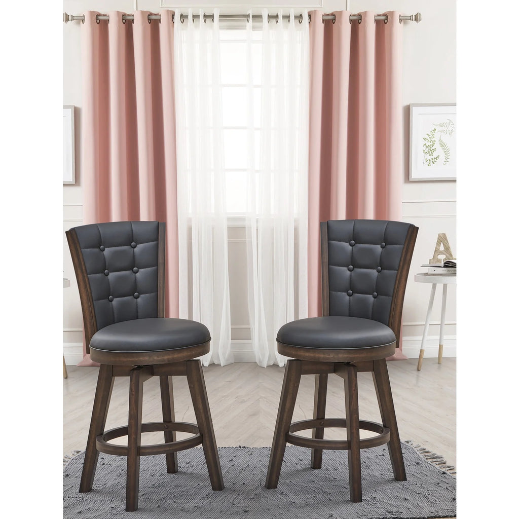 24" Swivel Counter Stool Charcoal Black Faux Leather Set of 2 B245