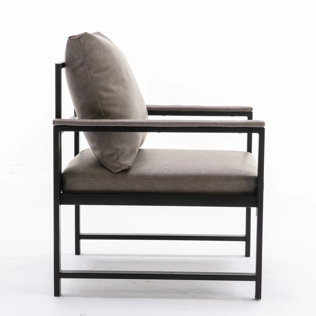 Gray Faux Leather Accent Chair with Black Metal Frame Z15376