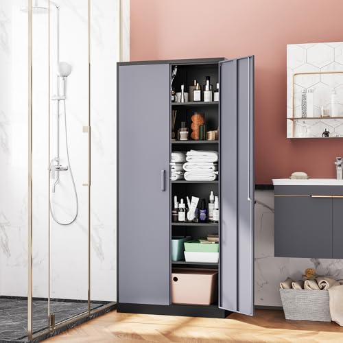 Black Steel Storage Cabinet with Lockable Doors and Adjustable Shelves L730