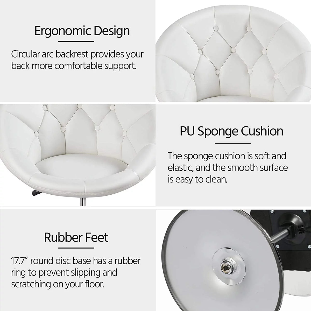 White Tufted Height Adjustable Swivel Accent Chair H579