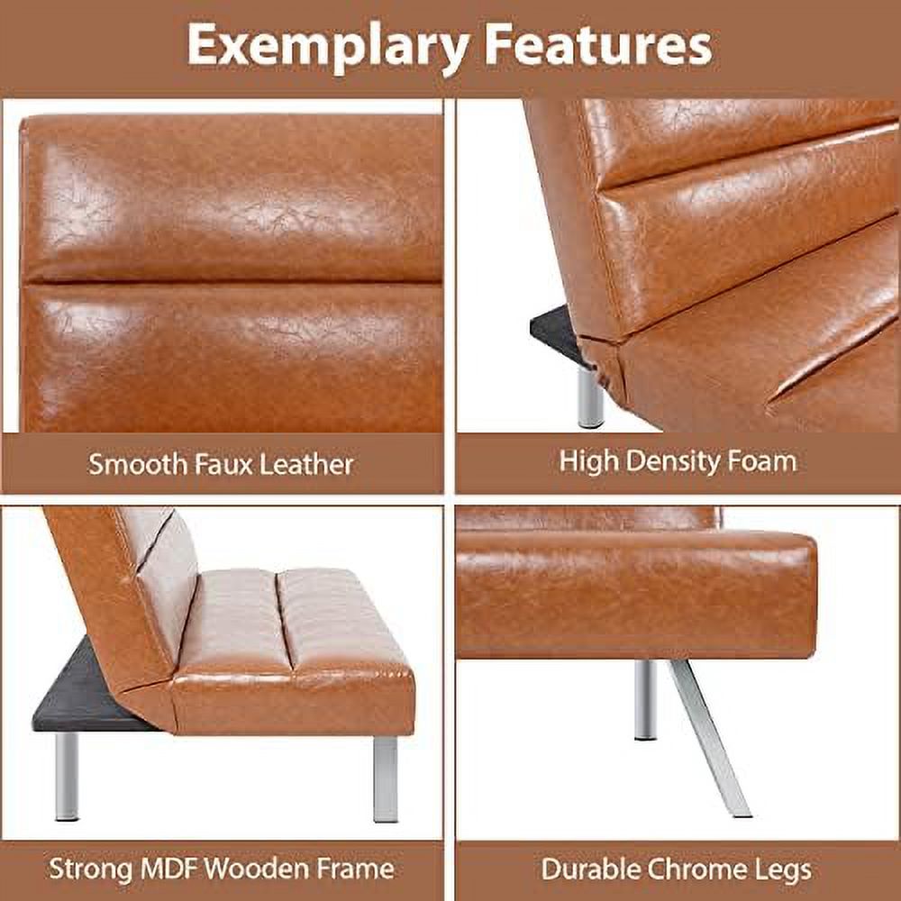 Caramel Leather Futon Sofa Bed Y398052