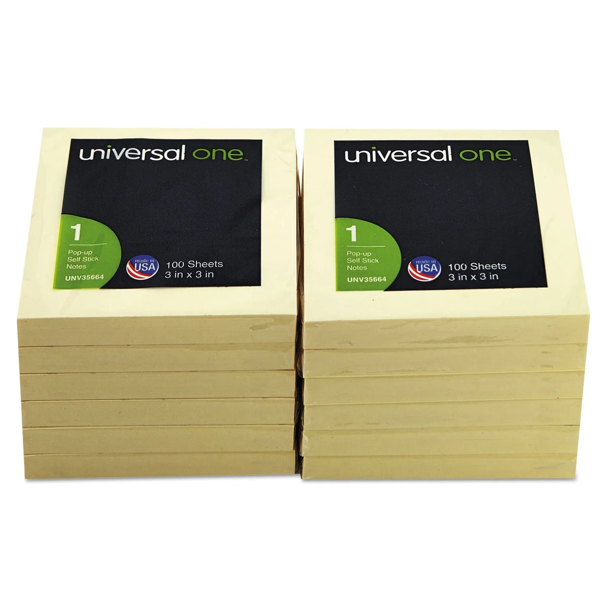Yellow 3 X 3 Self-Stick Pop-Up Note Pads, 100-Sheet, 12/pack N1875