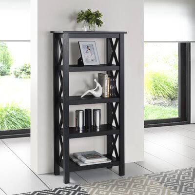 Black Solid Wood Etagere Bookcase Y58326