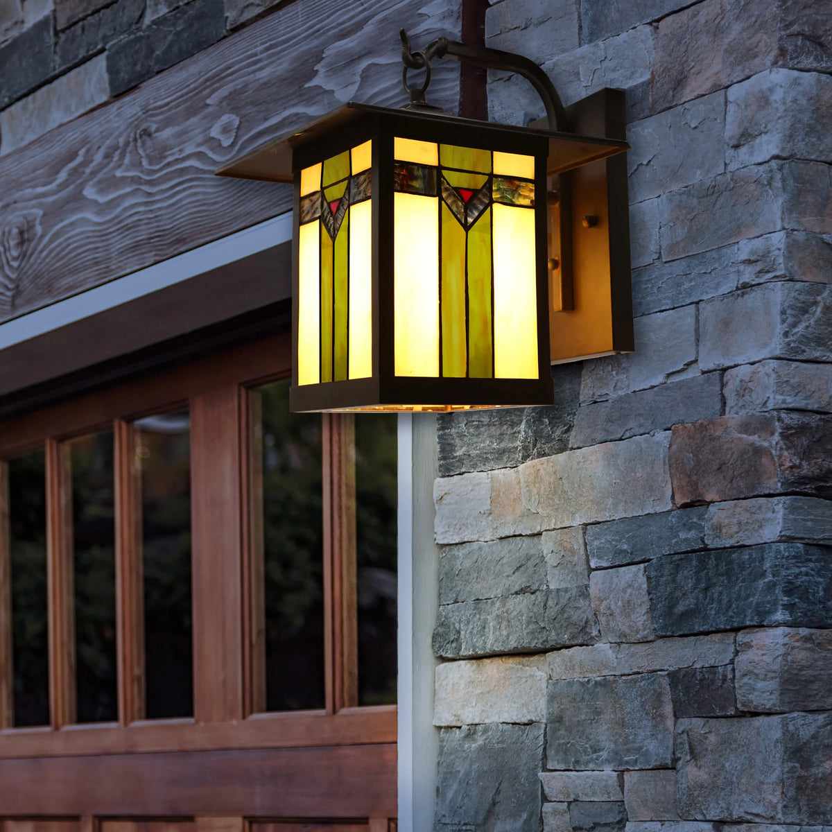 1-Light Bronzed Stained Glass Outdoor Wall Sconce T86531