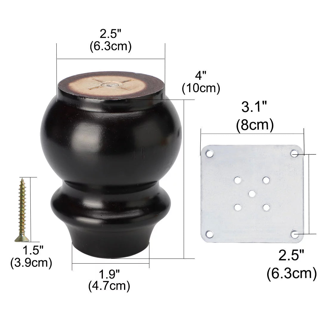4" Wood Furniture Leg 4 Pack V7686