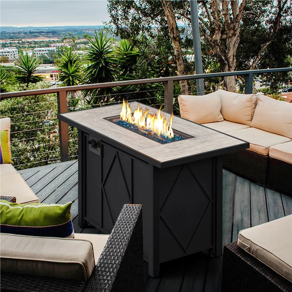 43″ Metal Fire Table with Ceramic Top & Cover L715