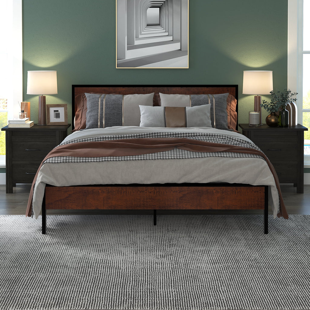 Full Metal Bed Frame with Wood Headboard B988564