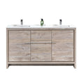 60 in. Double Sink Nature Wood Bathroom Vanity with White Quartz Counter Top Y717611
