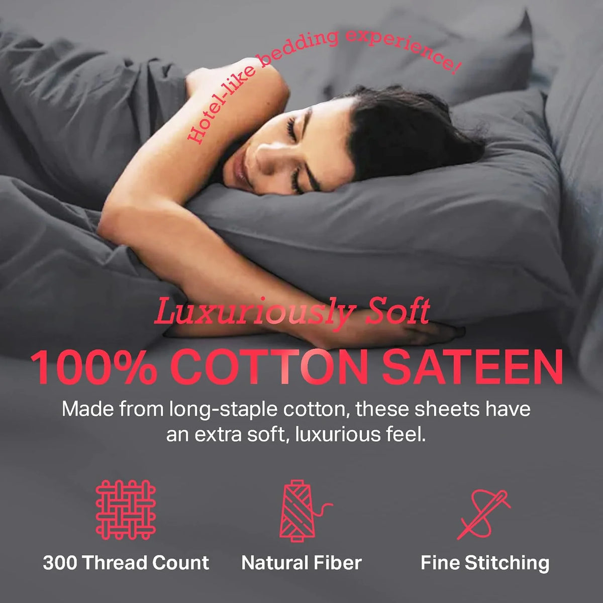 Gray 4 Pcs King Size Cotton Bed Sheets E8221