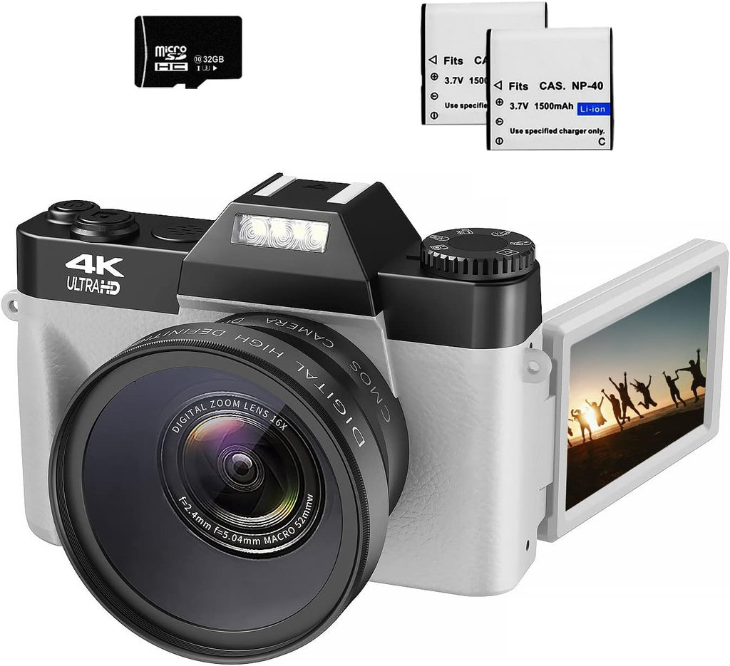 48MP 16X Digital Zoom Flip Screen Autofocus Camcorder with Wide-Angle Lens and Macro Lens, 32G Micro Card, 2 Batteries (Pink) B69828