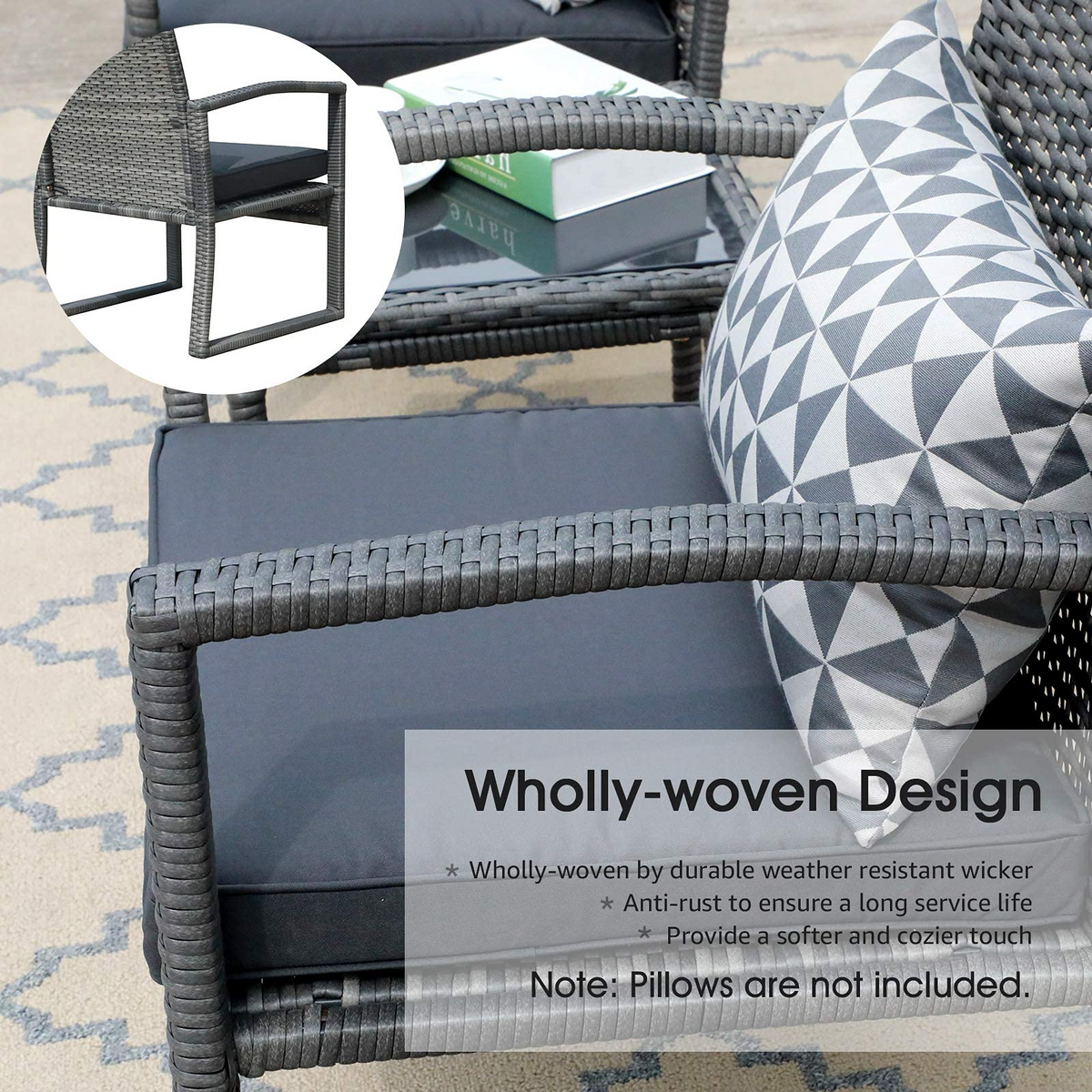 5 Piece Outdoor Patio Wicker Furniture Set with Ottomans Dark Grey G443613
