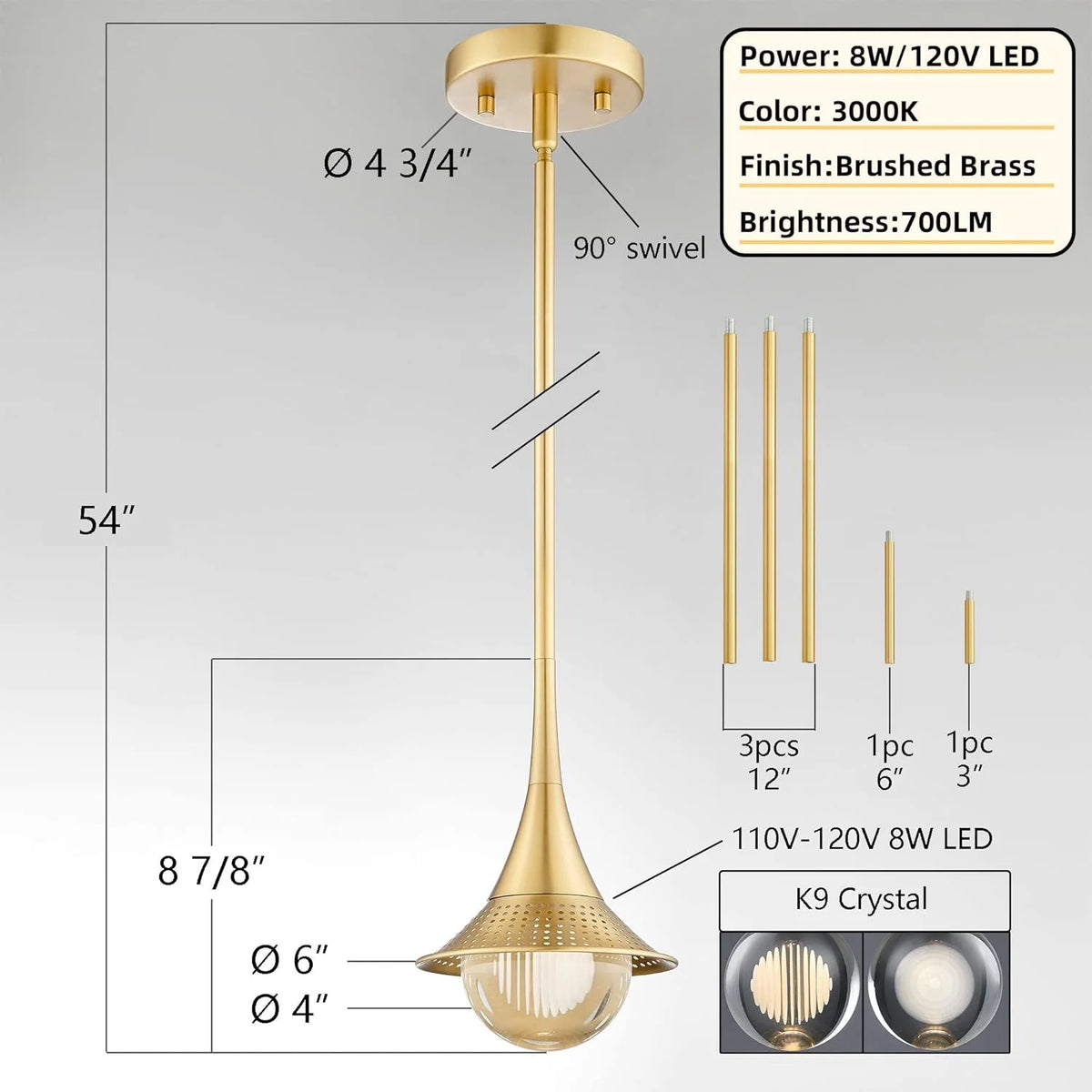 Gold Crystal Pendant Lights with Shade I339347