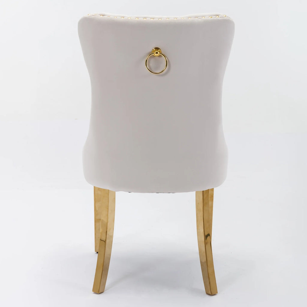 Beige Velvet Dining Chair Set of 2 with Gold Legs E914484
