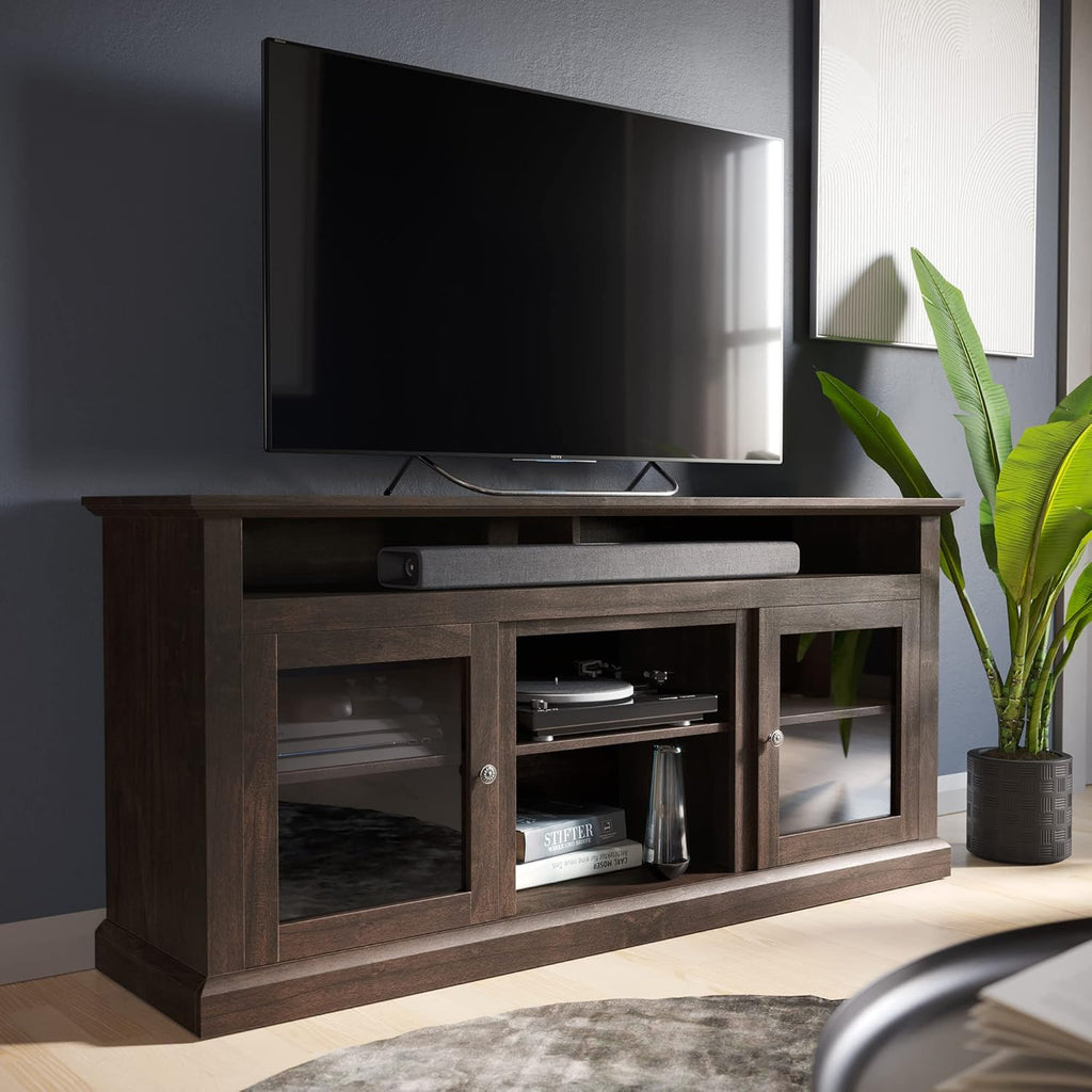 Light Gray Electric Fireplace TV Stand with Open Storage Shelves & Cabinets D584155