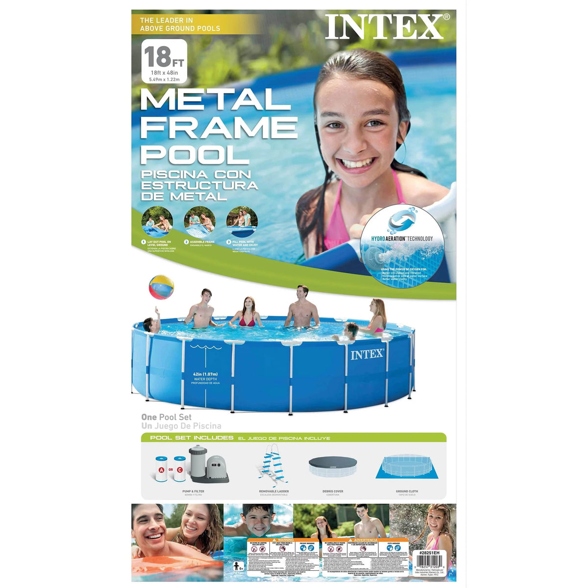 18ft x 48in Metal Frame Swimming Pool Set with Pump E662