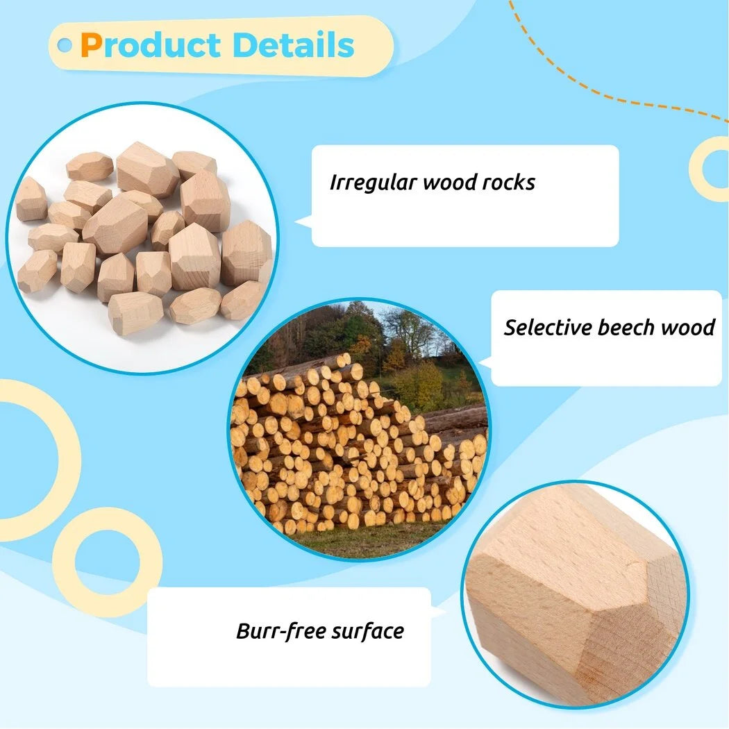 20Pcs Paint-Free Wooden Stacking Rocks Educational Toys D8262