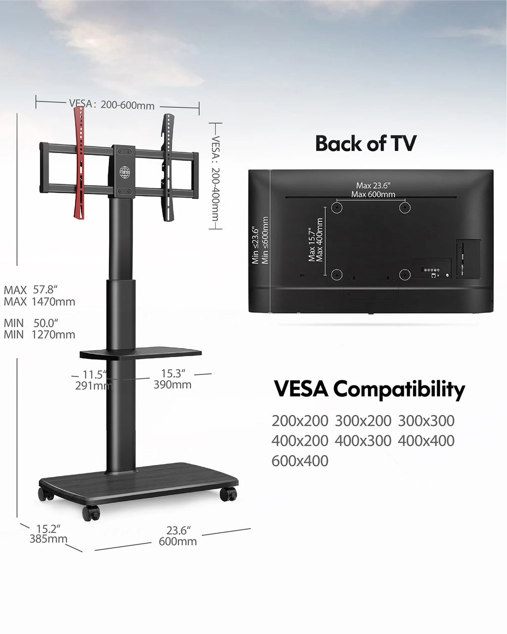 Black TV Stand with Swivel Mount and Adjustable Shelf R4815