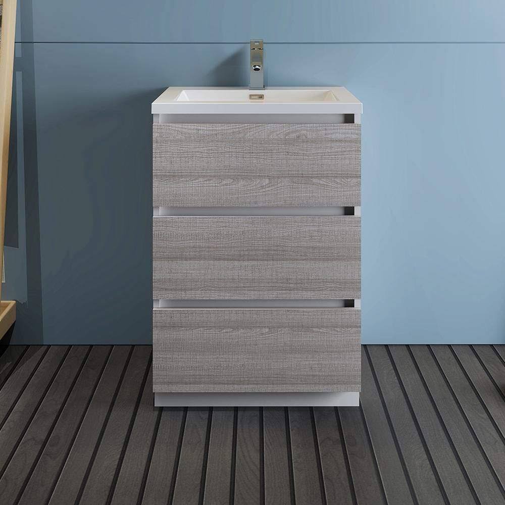 Glossy Ash Gray Free Standing Bathroom Cabinet with Integrated Sink C740320