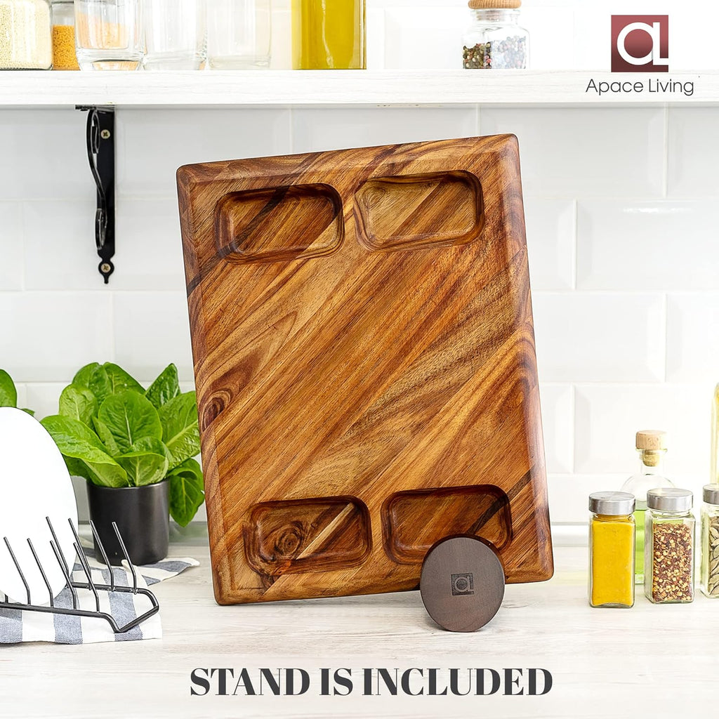 Large Acacia Wood Cutting Board with Stand and Juice Groove V8245