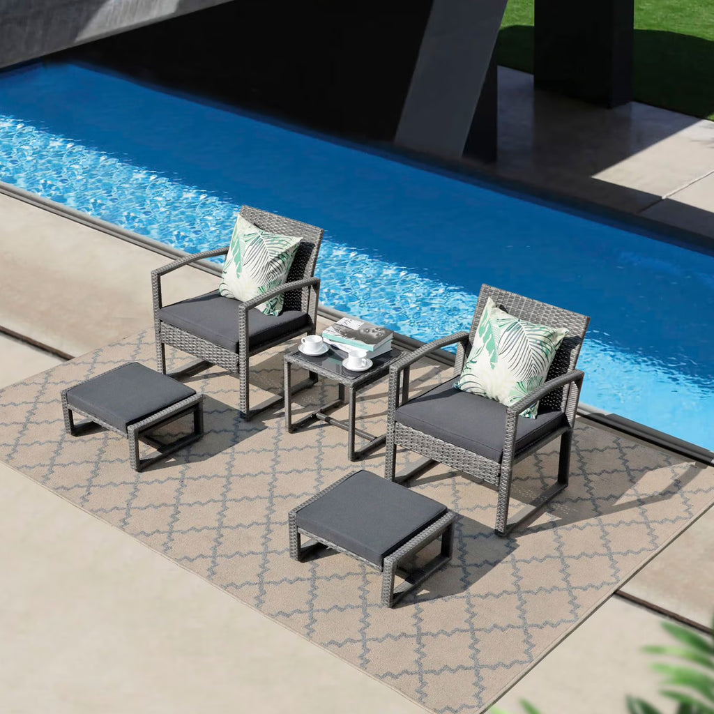 5 Piece Outdoor Patio Wicker Furniture Set with Ottomans Dark Grey G443613