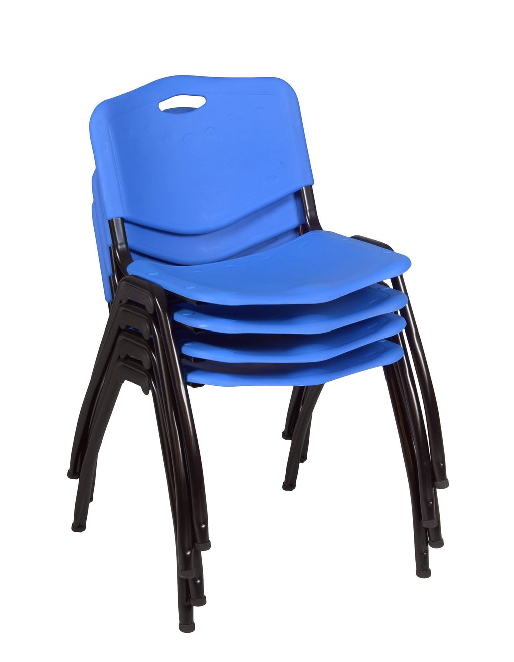 Mocha Walnut Square Breakroom Table with 4 Blue Stack Chairs S676