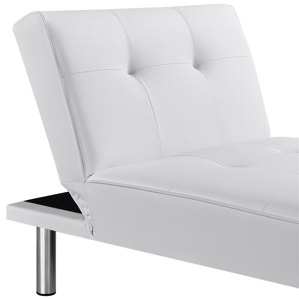 White Faux Leather Convertible Futon Chaise Lounge E984545