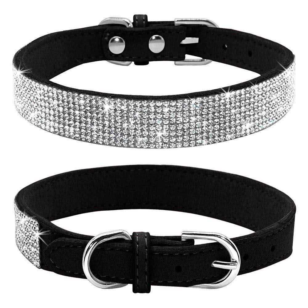 Rhinestone Soft Suede Leather Dog Collar A748