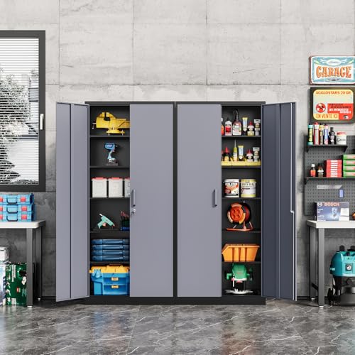 Black Steel Storage Cabinet with Lockable Doors and Adjustable Shelves L730