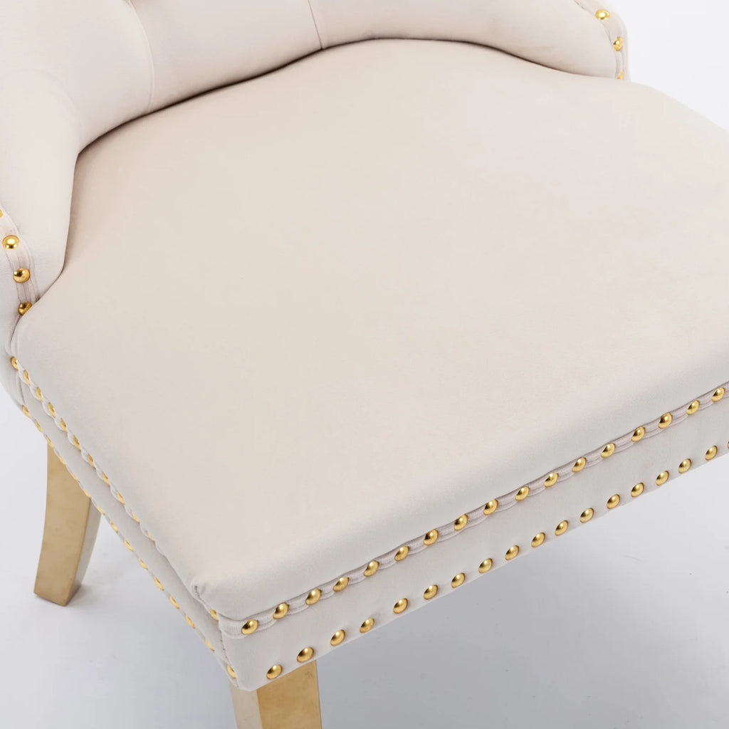 Beige Velvet Dining Chair Set of 2 with Gold Legs E914484