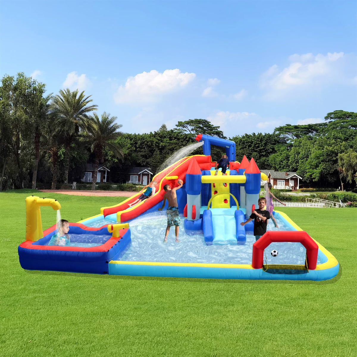 Blue 7 in1 Inflatable Water Park Bouncing House G32786