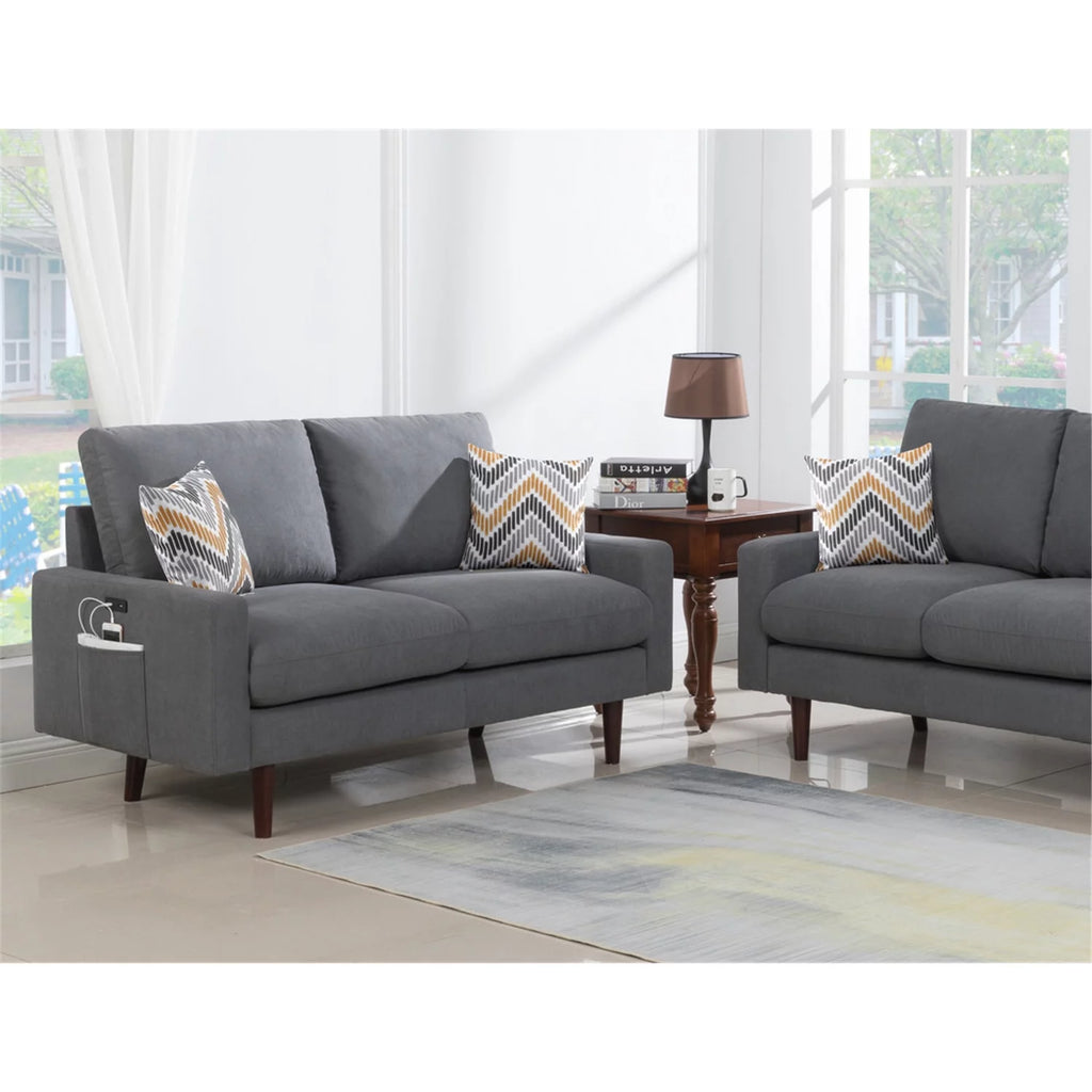 Dark Gray Woven Fabric Loveseat with USB Charging Ports D36482