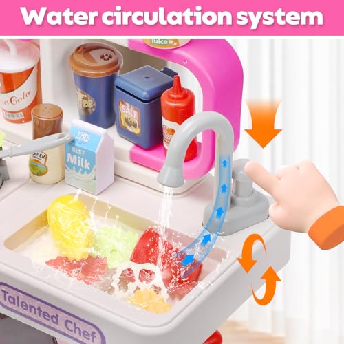 Pink Kids Play Kitchen Set with Sound & Light V4978