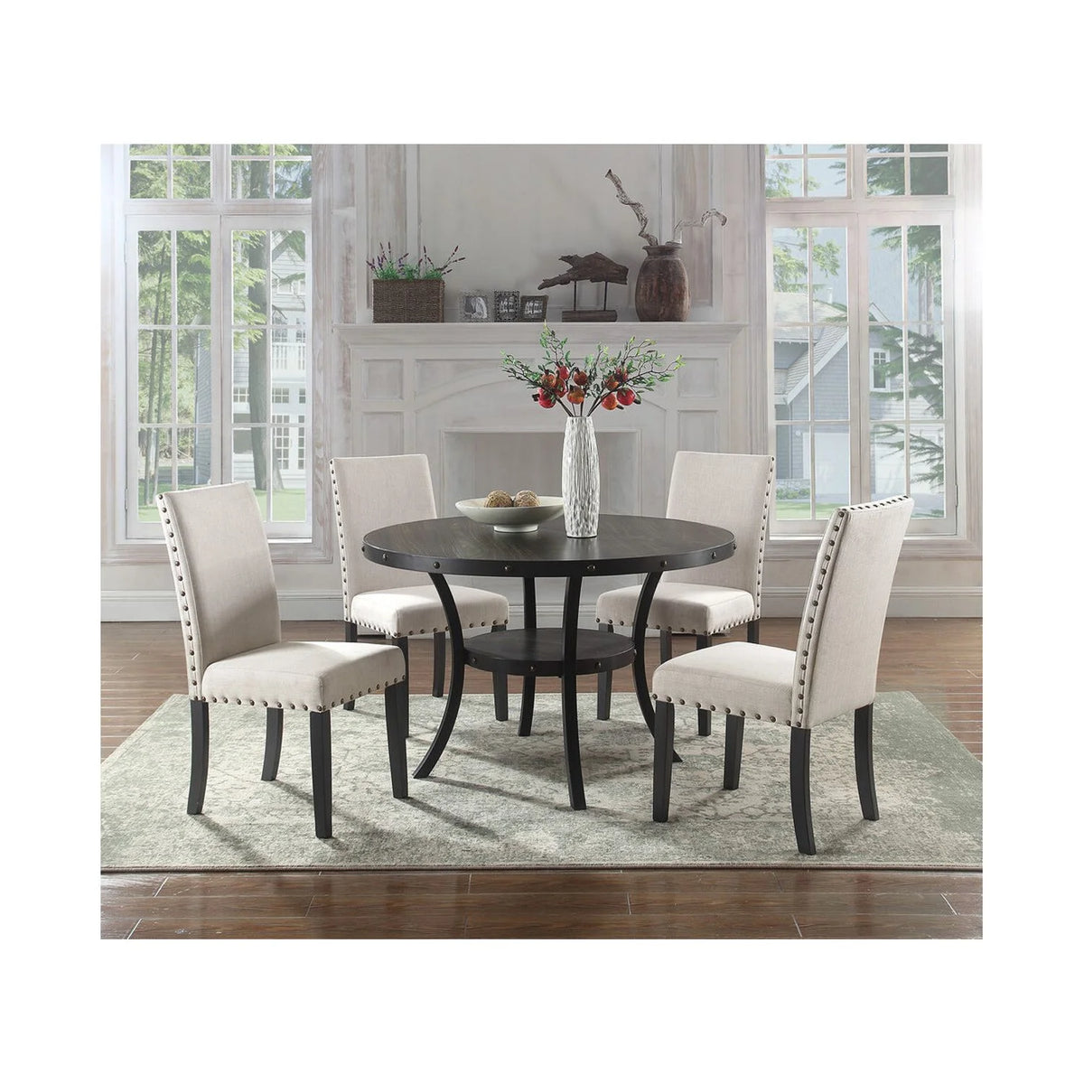 Solid Wood Dining Side Chair Antique Black Set of 2 E6683