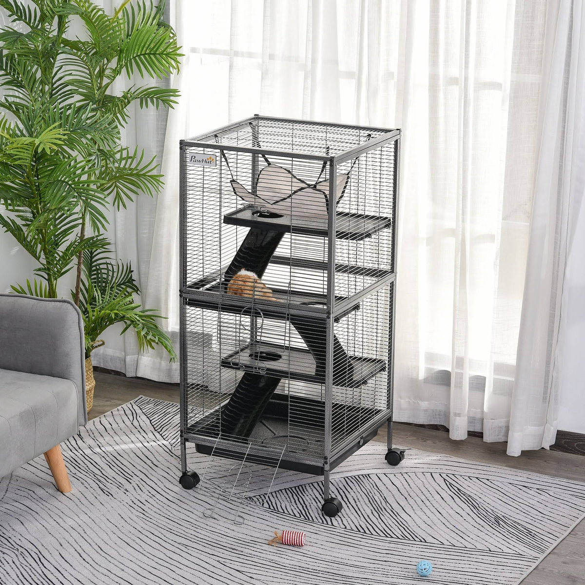 Rolling Small Animal Cage with 4 Platforms and Removable Tray Silver Grey J891