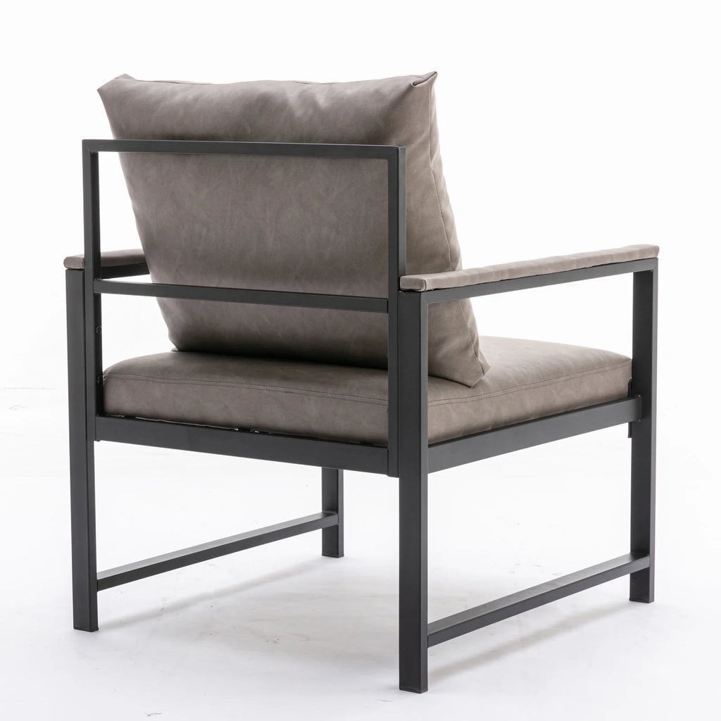 Gray Faux Leather Accent Chair with Black Metal Frame Z15376